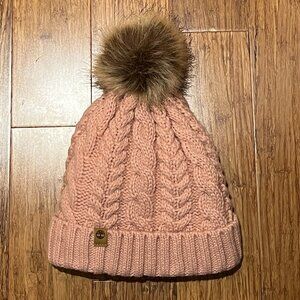 Timberland Pink Sherpa Cable-knit Beanie with Pom Pom